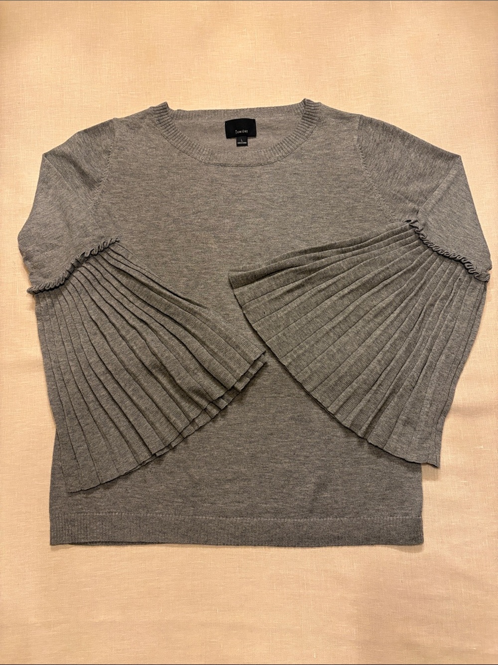 Lumiere Pleated Bell-Sleeve Knit Sweater in Gray